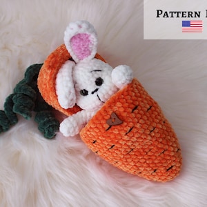 Crochet bunny in carrot pattern, DIY tutorial, Stuffed animal pattern, amigurumi bunny, baby bunny toy, plush bunny pattern