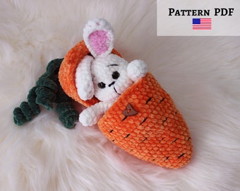 Crochet bunny in carrot pattern, DIY tutorial, Stuffed animal pattern, amigurumi bunny, baby bunny toy, plush bunny pattern