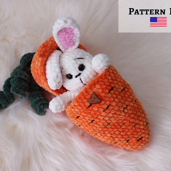 Crochet bunny in carrot pattern, DIY tutorial, Stuffed animal pattern, amigurumi bunny, baby bunny toy, plush bunny pattern