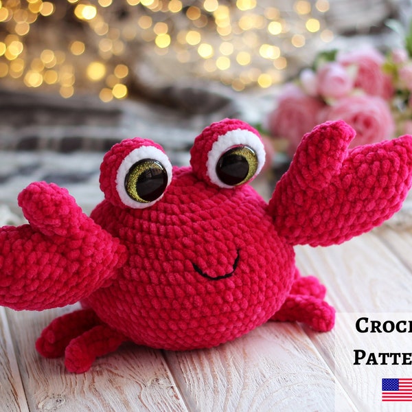 Pattern PDF. Crochet crab. Amigurumi crab. Crab plush pattern. DIY crochet crab toy. Crochet plushies.
