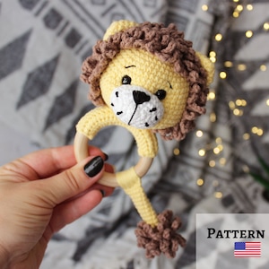 Crochet lion rattle pattern, Amigurumi baby rattle, Lion rattle toy, Easy crochet pattern for baby, DIY newborn gift