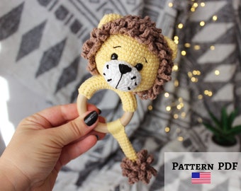 Wzór na grzechotkę lew szydełkowy, grzechotka dla niemowląt Amigurumi, grzechotka lew, łatwy wzór szydełkowy dla dziecka, prezent dla noworodka DIY