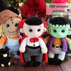 Halloween Crochet Pattern Bundle: Scarecrow, Frankenstein, Vampire Dolls (PDF Pattern)