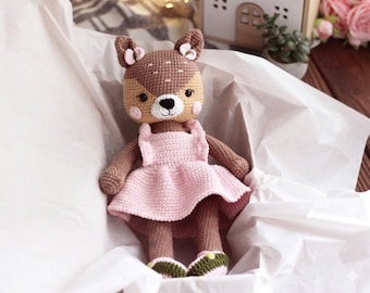 Crochet Deer Doll Handmade Toy Amigurumi Stuffed Animal Forest Decor Gift