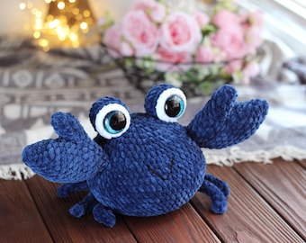 Crochet Blue Crab Toy – Handmade Plush Sea Animal, Ocean Nursery Decor, Coastal Gift for Kids