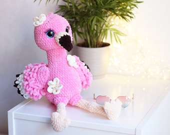 Flamingo plush toy, pink flamingo plush, crochet flamingo, handmade plush toy