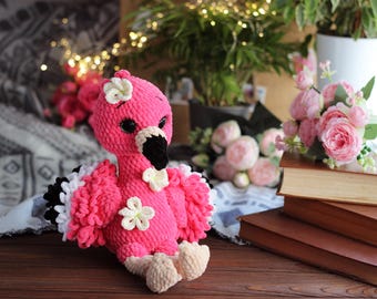 Crochet Hot Pink Flamingo Toy – Handmade Stuffed Bird Plush, Amigurumi Animal, Tropical Nursery Gift