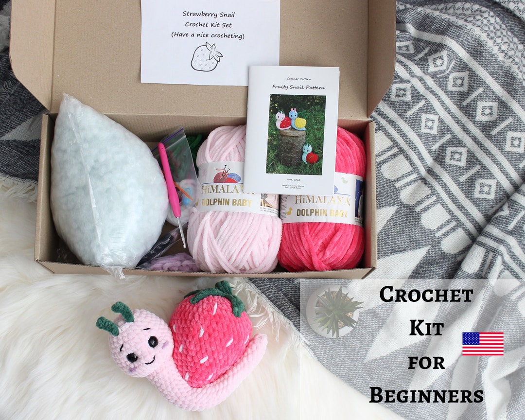 Beginner Crochet Kit Crochet Kit Strawberry Snail How to Crochet Kit