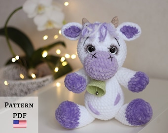 Crochet Cow Pattern, Amigurumi Toy, Tutorial PDF, Farm Animal Plush, DIY Instructions