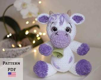 Crochet plush cow pattern, Amigurumi cow, cow stuffed animal, crochet farm animals