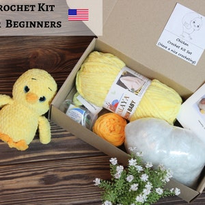 Chicken crochet kit. Crochet kit for beginners. Gift for crafter. Adult craft kit. easter gift.