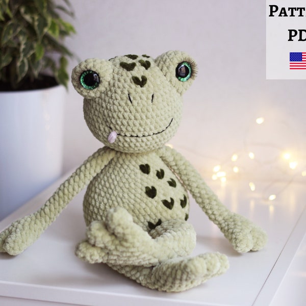 Crochet frog pattern, crochet toy pattern, Amigurumi frog pattern, kawaii frog, crochet frog plushie, frog squishmallow