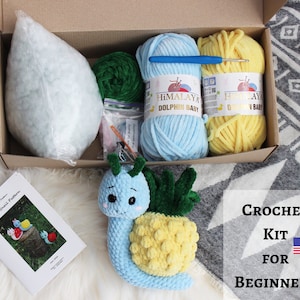 Crochet kit beginner, DIY pineapple snail, amigurumi crochet kit, modern crochet, crochet kit for beginners, christmas craft kit
