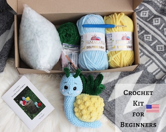 Crochet kit beginner, DIY pineapple snail, amigurumi crochet kit, modern crochet, crochet kit for beginners, christmas craft kit