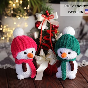 Crochet plush snowman pattern, DIY Christmas gift, Easy crochet pattern