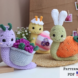 Crochet spring snail pattern, amigurumi snail, easy crochet pattern, cute snail toy, DIY plush toy, crochet tutorial