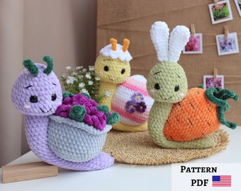 Crochet spring snail pattern, amigurumi snail, easy crochet pattern, cute snail toy, DIY plush toy, crochet tutorial
