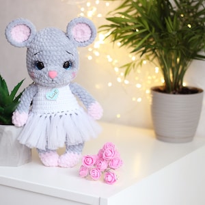 Mouse plush toy, stuffed mouse, Cute gift for baby girl, plush mouse doll in dress
