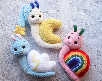 Cute crochet snail toy, Rainbow snail, Gift for him, gift for her, stuffed snail toy, Plushie snail