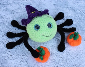 Aranha de crochê de pelúcia para o Halloween, amigurumi, decoração assustadora.