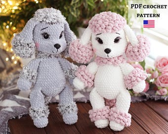 Schema all'uncinetto per barboncino in PDF, tutorial per cucciolo amigurumi, ornamento fai da te per cane di peluche, schema per animali all'uncinetto