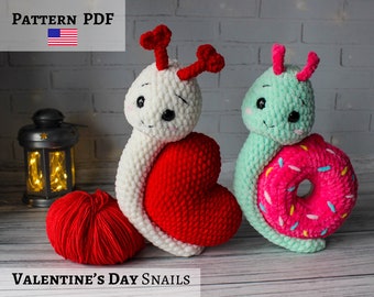 Crochet plush snail, Amigurumi snail, crochet valentines gift, Donut snail, Heart snail, Valentine snail crochet pattern