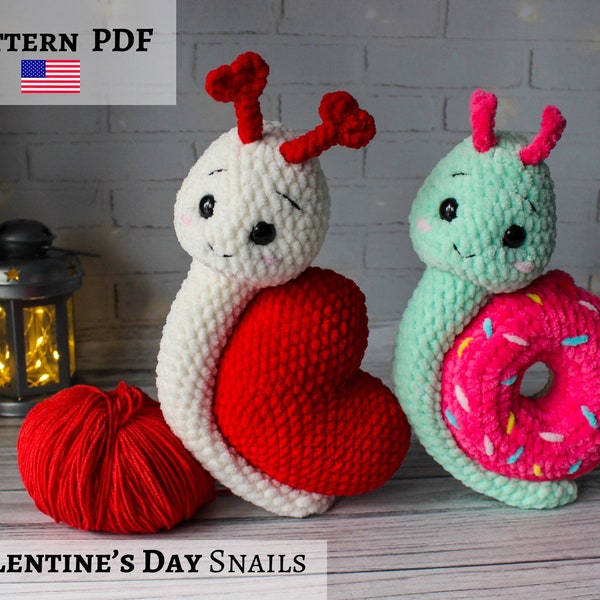 Peluche escargot au crochet, escargot Amigurumi, cadeau Saint-Valentin au crochet, escargot donut, escargot coeur, modèle au crochet escargot de la Saint-Valentin