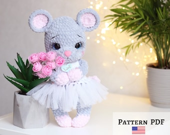 Virkat musmönster: Amigurumi plyschleksak (PDF-mönster)