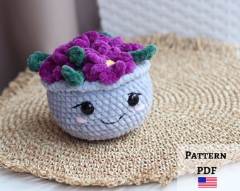 Crochet Violet Pot Amigurumi Pattern: Flower Bouquet (PDF Pattern)