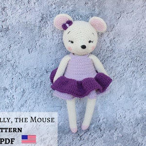 Crochet mouse toy pattern, crochet amigurumi pattern, stuffed mouse in dress, stuffed animal pattern