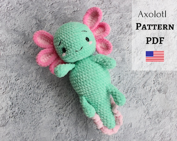 Crochet axolotl pattern, axolotl plushie toy, Crochet DIY, Crochet tutorial, plush axolotl