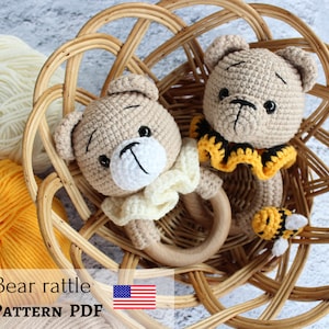 Crochet bear rattle pattern,  Bear pattern,  Crochet pattern bear, Easy crochet pattern, Newborn gift, Baby shower gift