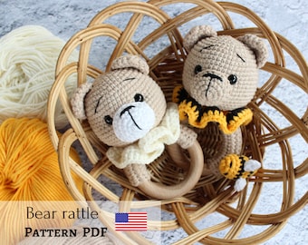 Bärenrassel Häkelmuster, Bär, Häkelmuster Bär, Einfaches Häkelmuster, Geschenk zur Geburt, Babypartygeschenk