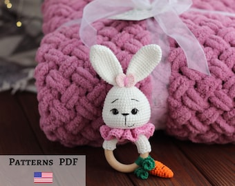 Crochet bunny rattle pattern, Crochet baby rattle, Amigurumi crochet pattern,  Baby shower gifts, Begginer amigurumi pattern