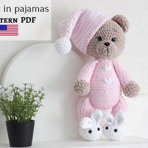 Crochet bear pattern, stuffed bear pattern,  bear in pajamas, easy crochet pattern, DIY Bear