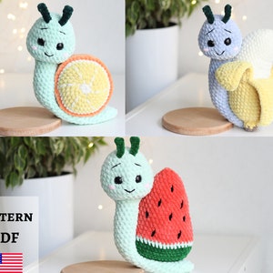 Crochet snail pattern, crochet plushie snail, DIY stuffed snail, crochet plush, kawaii snail