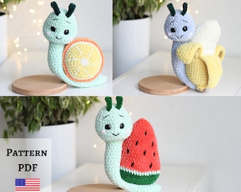 Crochet snail pattern, crochet plushie snail, DIY stuffed snail, crochet plush, kawaii snail