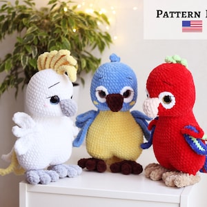 Crochet parrot pattern, amigurumi parrot, bird lover gift, Crochet macaw pattern