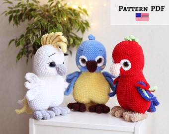 Crochet parrot pattern, amigurumi parrot, bird lover gift, Crochet macaw pattern