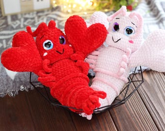 Virkad plyschhummerleksak • Handgjord amigurumihummer • Alla hjärtans dag-present • Sött mjukt havsdjur