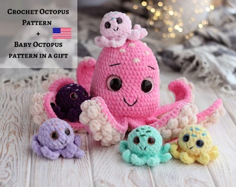 Octopus crochet pattern, no sew crochet pattern, PDF tutorial, kraken toy, plush octopus toy