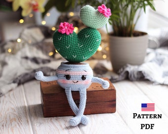 Modèle de pot de cactus au crochet, décoration de chambre d'enfant cactus pour bébé fille, joli motif au crochet, cadeau amusant pour la Saint-Valentin