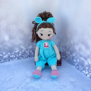 Handmade Crochet Doll: Amigurumi Girl Toy with Removable Overalls