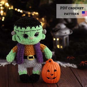 Patrón PDF Muñeco Frankenstein de Peluche a Crochet – Monstruo Amigurumi de Halloween, Tutorial de Peluche DIY, Descarga Digital