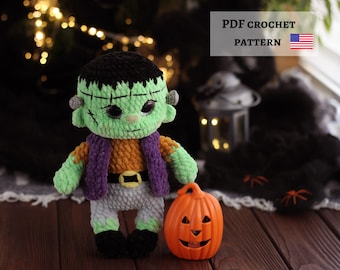 Padrão PDF de boneca Frankenstein de pelúcia de crochê - Monstro Amigurumi de Halloween, tutorial de pelúcia DIY, download digital