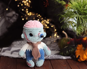 Crochet Zombie Plush Amigurumi Zombie Handmade Spooky Decor Creepy Cute Gift Halloween Decor Gothic Plush Unique Gift