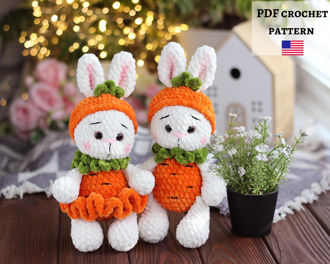 Crochet Carrot Bunny Pattern, Amigurumi Rabbit Toy, Spring Easter Plush ...