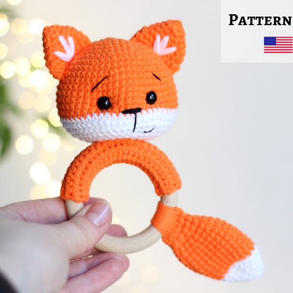 Cute crochet fox rattle pettern, Teething rattle, diy toy - PDF Tutorial, Amigurumi crochet pattern