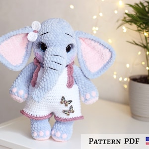 Elephant crochet pattern, amigurumi elephant, easy crochet pattern, stuffed elephant tutorial