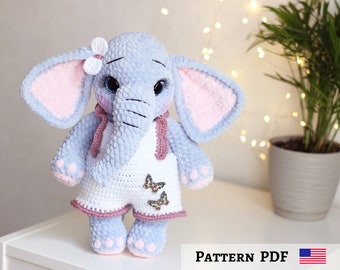 Elephant crochet pattern, amigurumi elephant, easy crochet pattern, stuffed elephant tutorial